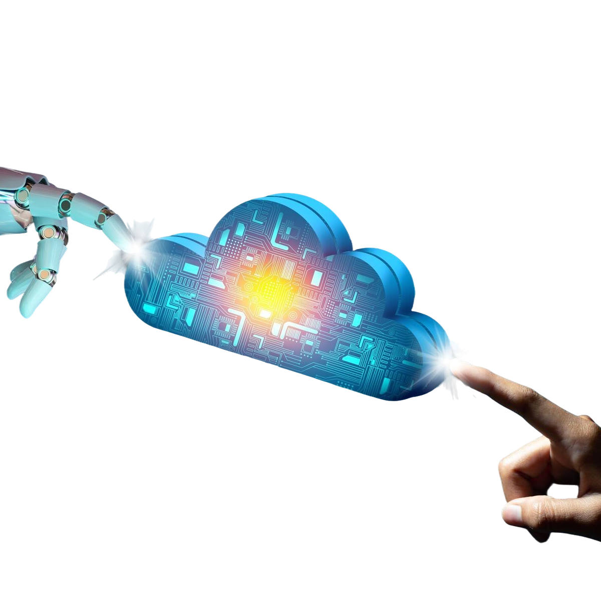 Illustration of AI cloud surrounded by status reports on various checks